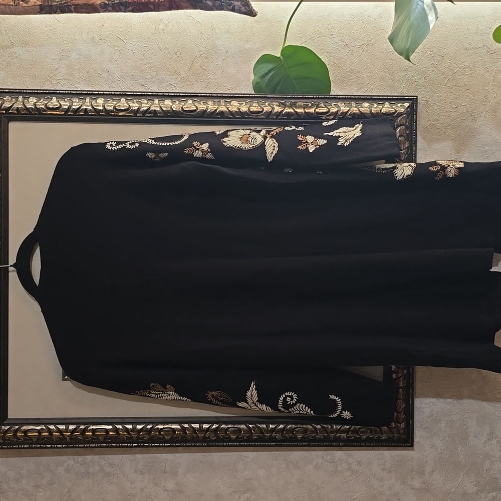 #190. Chicos Global Fusion Cardigan Sweater, Black Floral - Picture 4 of 7